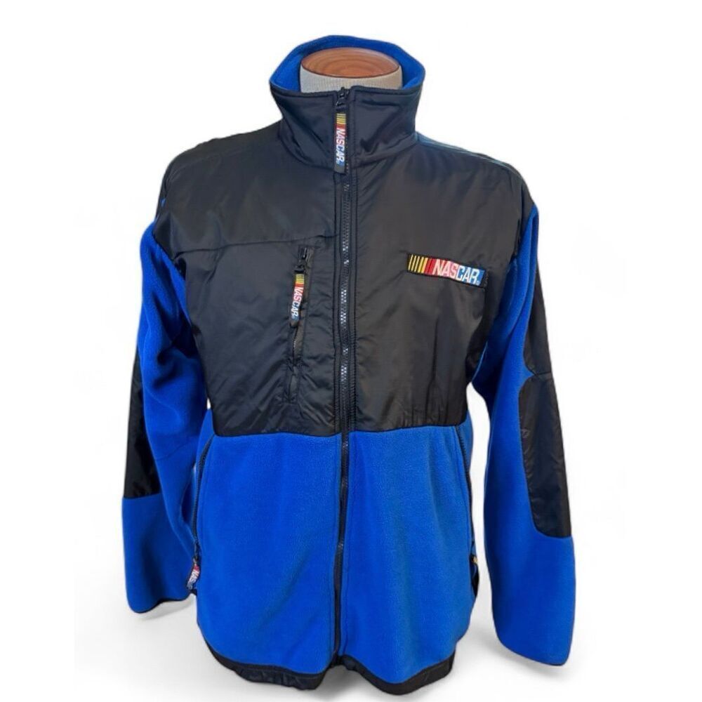 NASCAR Fleece Jacket By Essex Vintage Size M Blue/Black Full Zip Racing - Picture 2 of 8